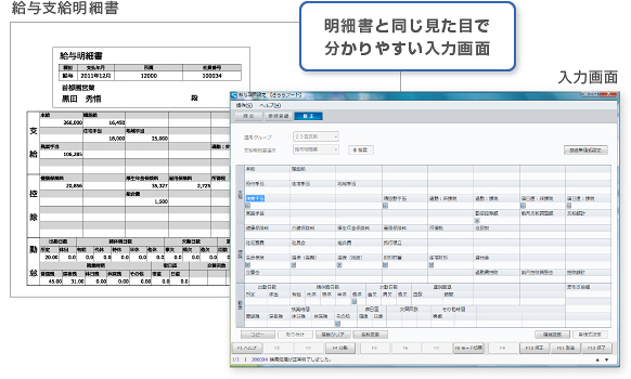 給与支給明細書と入力画面を比較した図